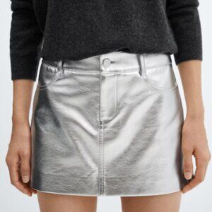 Mango Metallic Faux Leather Mini Skirt - XL (NWT)